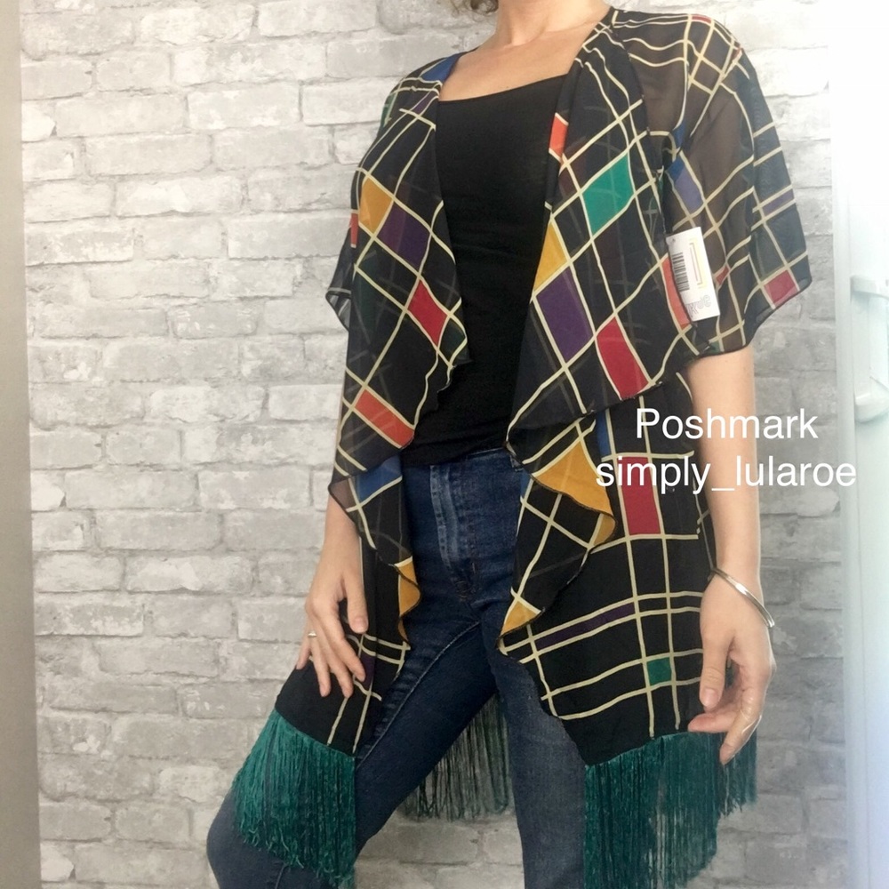 LuLaRoe Monroe kimono with tassel fringe